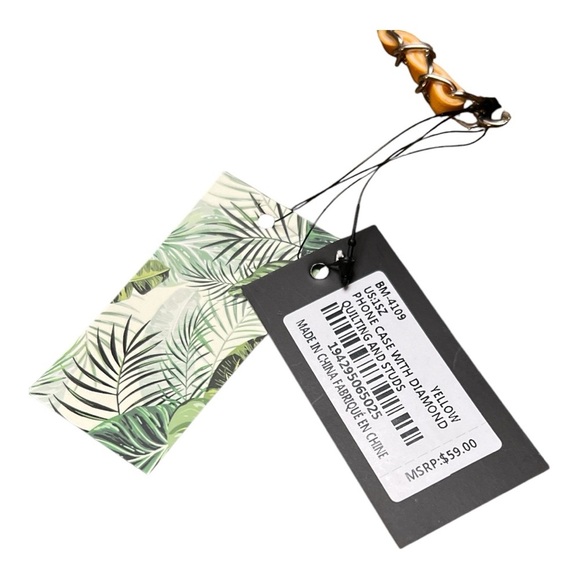 🆕Badgley Mischka Crossbody Phone Case with Diamond Quilting and Pearls Yellow - Picture 4 of 8